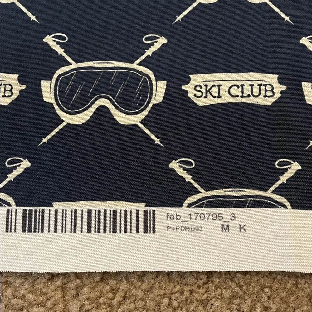 SKI CLUB Skiing Poles Goggles Upholstery Decorator Fabric Blue Gray 3 Yd x 58